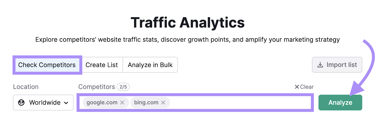 "google.com," and "sr03.amztoolservice.com/__blocked-external" entered into Traffic Analytics search bar
