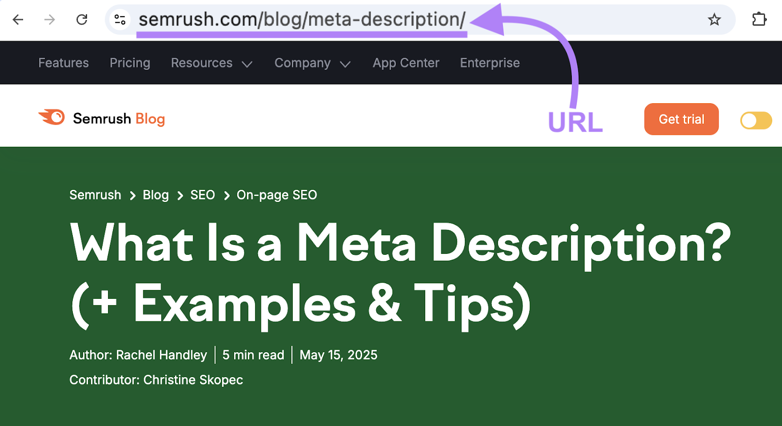 The URL in this example is sr03.amztoolservice.com/blog/meta-description.