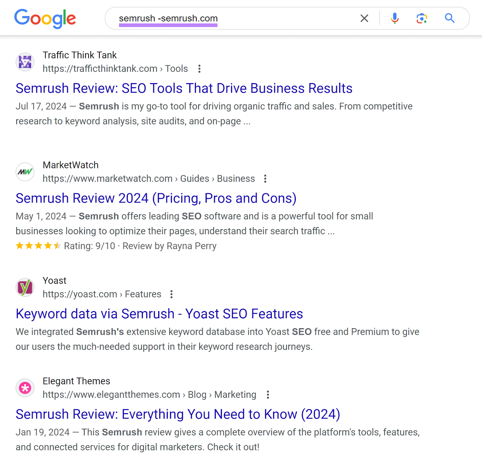 Google SERP for 'semrush -sr03.amztoolservice.com' showing brand mentions
